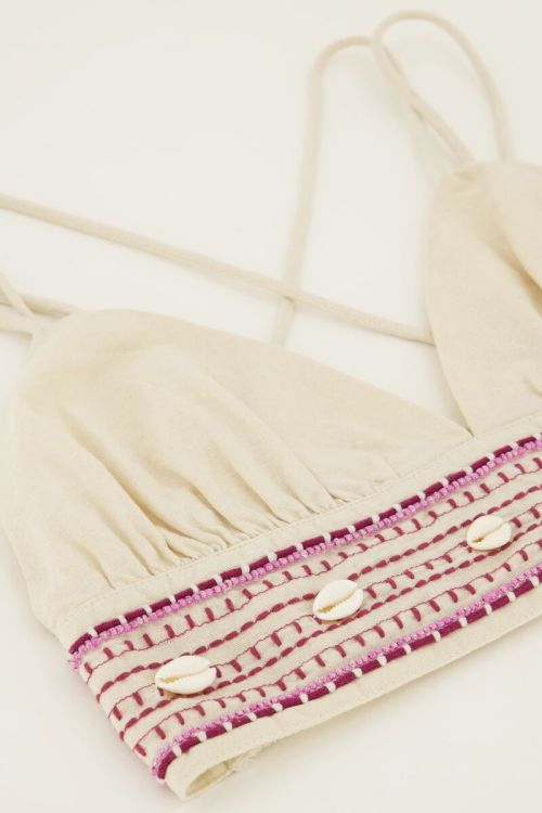 Beige linen look bralette with shells | My Jewellery