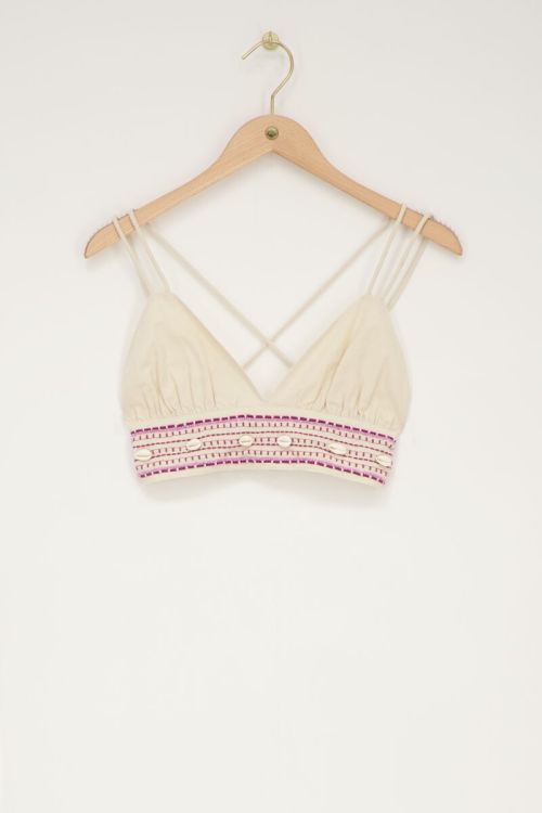 Beige linen look bralette with shells | My Jewellery