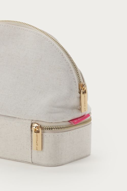 Beige linen-look jewellery and toiletry bag | My Jewellery