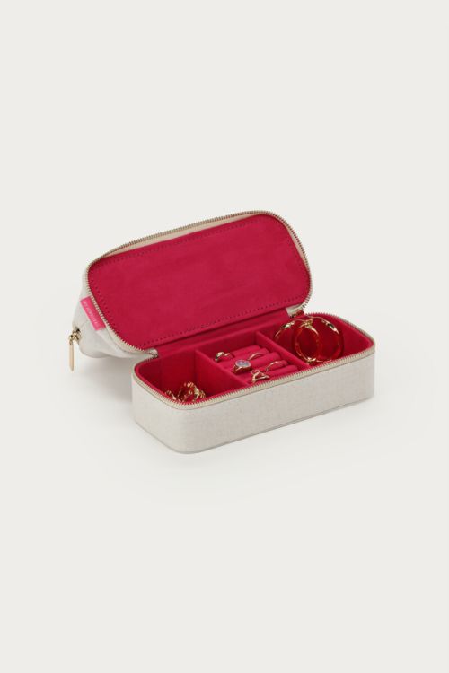 Beige linen-look jewellery and toiletry bag | My Jewellery