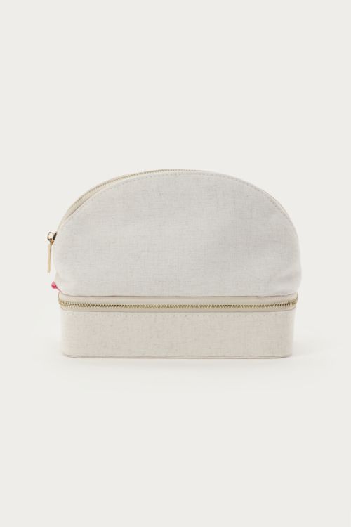 Beige linen-look jewellery and toiletry bag | My Jewellery