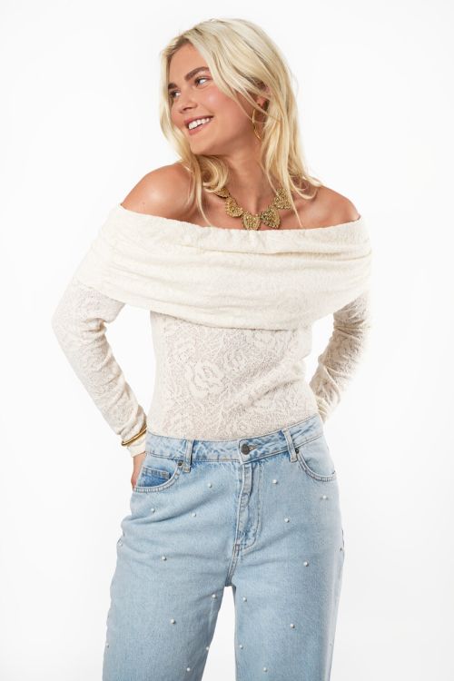 Beige off-shoulder textured top | My Jewellery