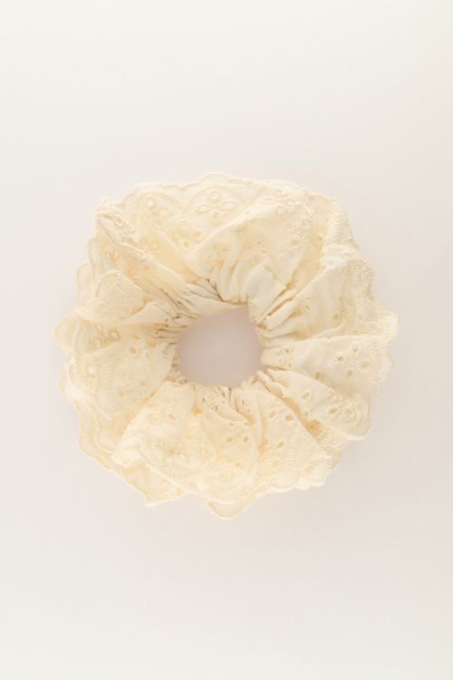 Beige scrunchie with embroidery | My Jewellery