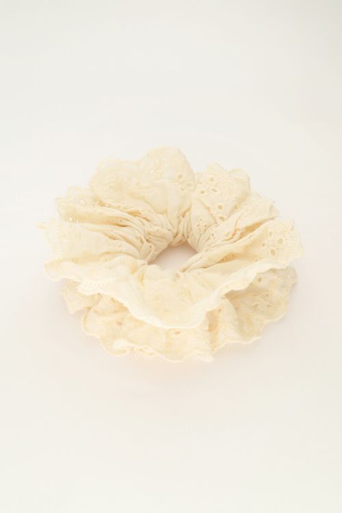 Beige scrunchie with embroidery | My Jewellery