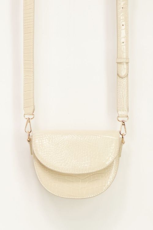 Beige shoulder bag semi-circle with croc print | My Jewellery