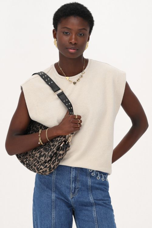 Beige textured sleeveless T-shirt | My Jewellery