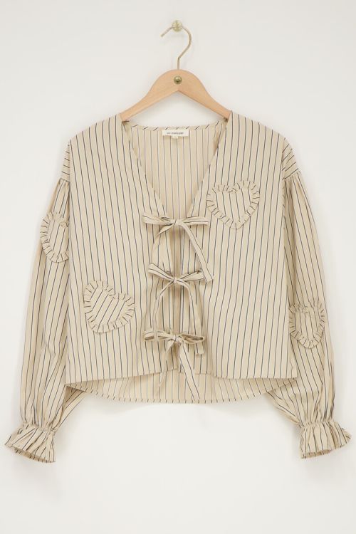 Beige striped blouse with bows & hearts | My Jewellery