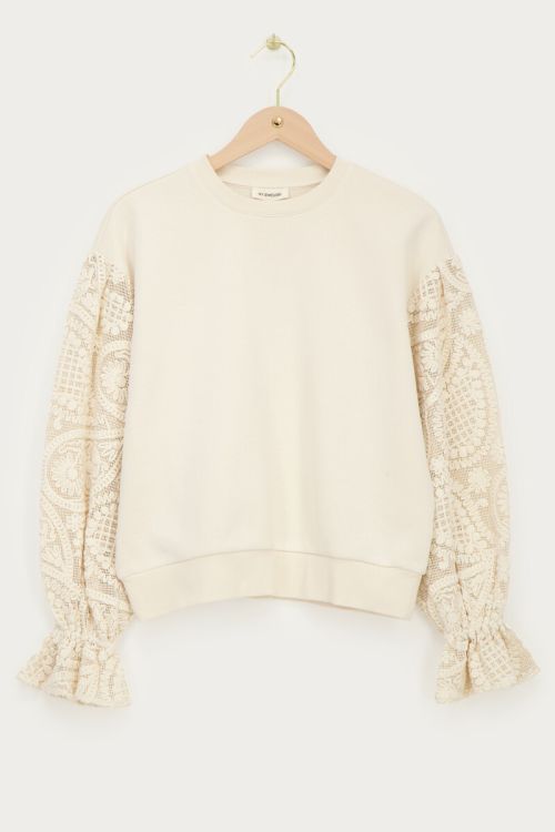 Beige sweater with crochet sleeve details | My Jewellery