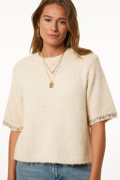 Beige sweater with short sleeves and rhinestones | My Jewellery