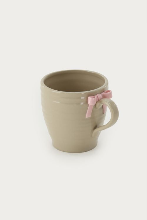 Beige thee kop met strik