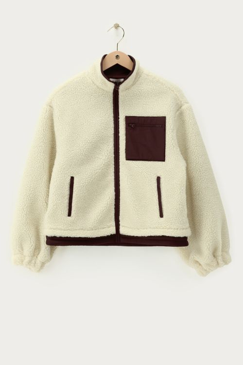 Beige teddy jacket with brown details | My Jewellery