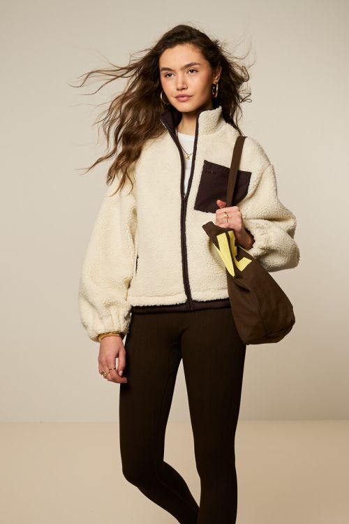 Beige teddy jacket with brown details | My Jewellery