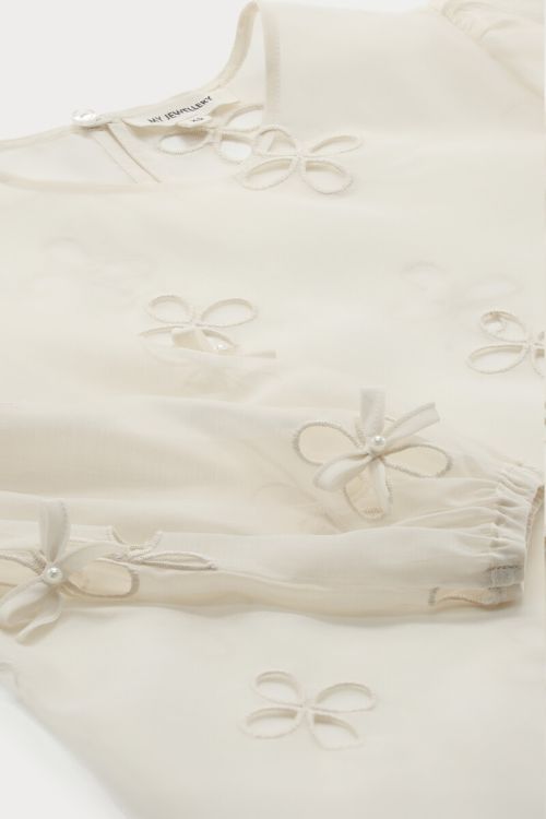 Beige top with broderie anglaise and bows | My Jewellery
