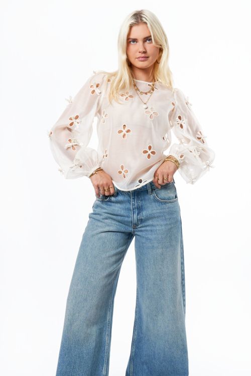 Beige top with broderie anglaise and bows | My Jewellery