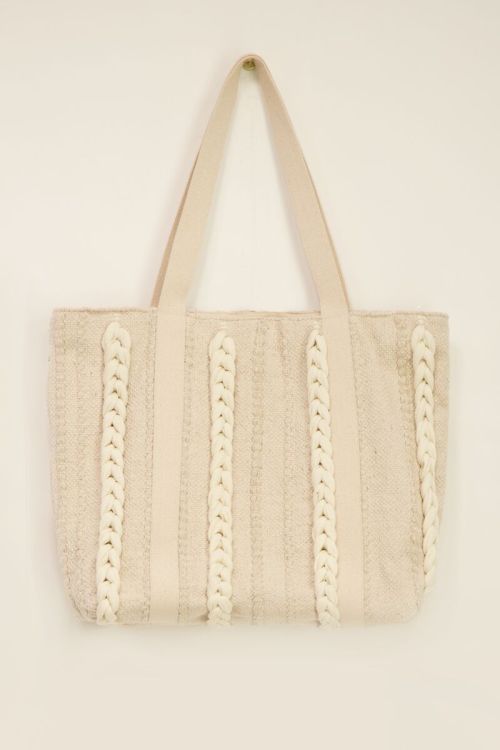 Beige shopper met gevlochten details  | My Jewellery