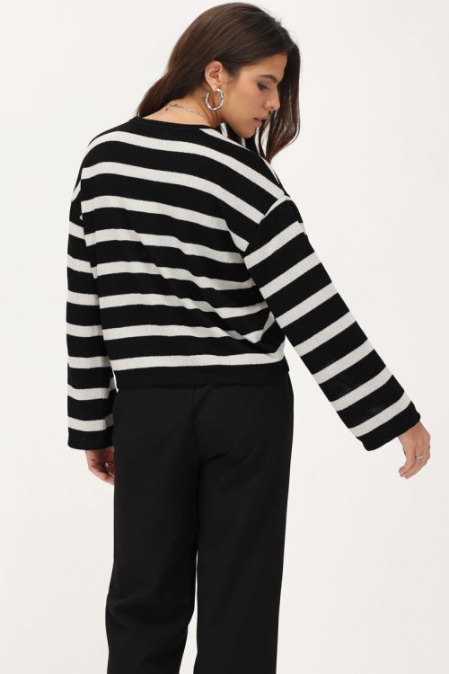 Black and white striped top with crochet effect | My Jewellery