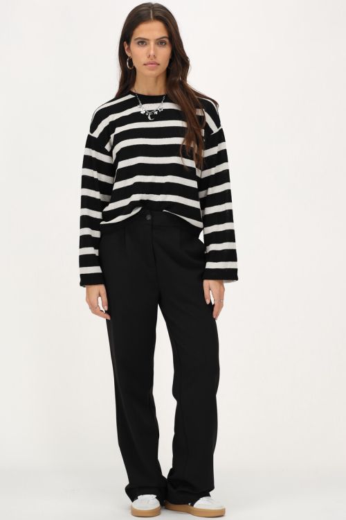 Black and white striped top with crochet effect | My Jewellery