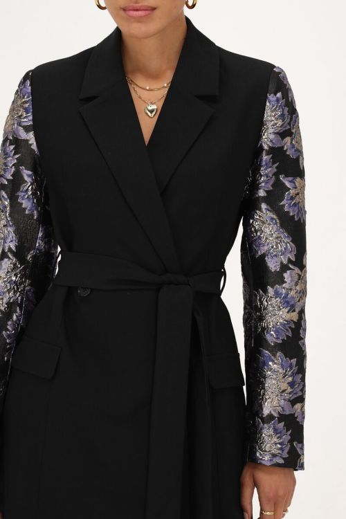 Black blazer dress with jacquard sleeves | My Jewellery