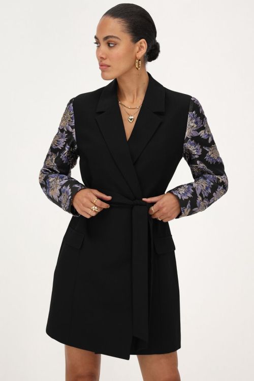 Black blazer dress with jacquard sleeves | My Jewellery