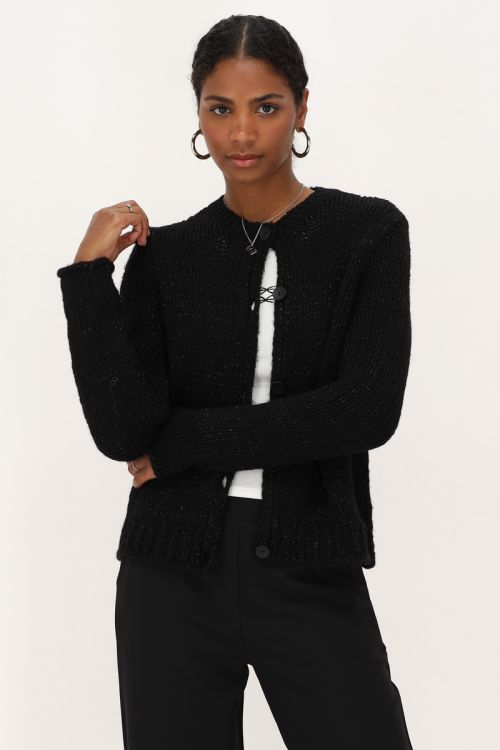 Black chunky knit cardigan with lurex | My Jewellery