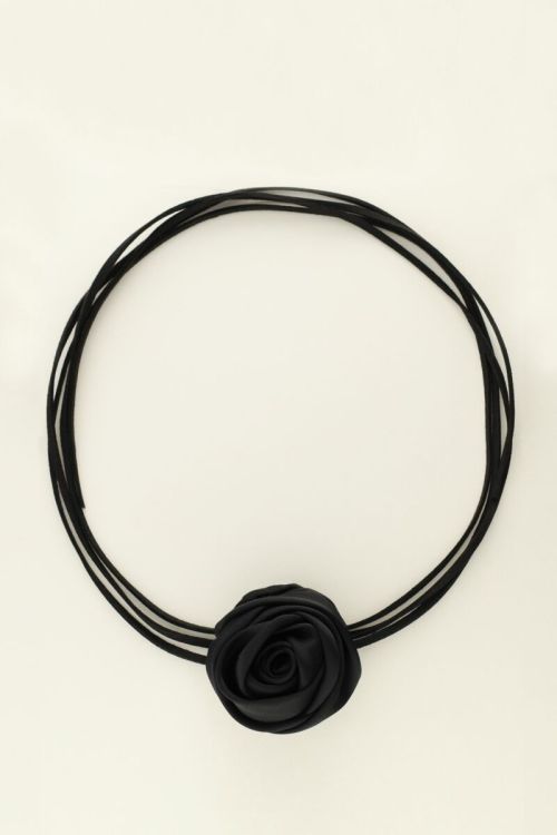 Black cord choker with satin flower | My Jewellery