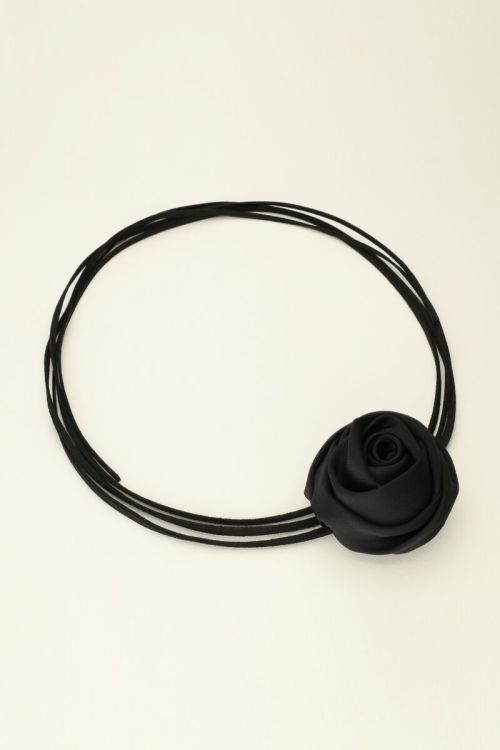 Black cord choker with satin flower | My Jewellery