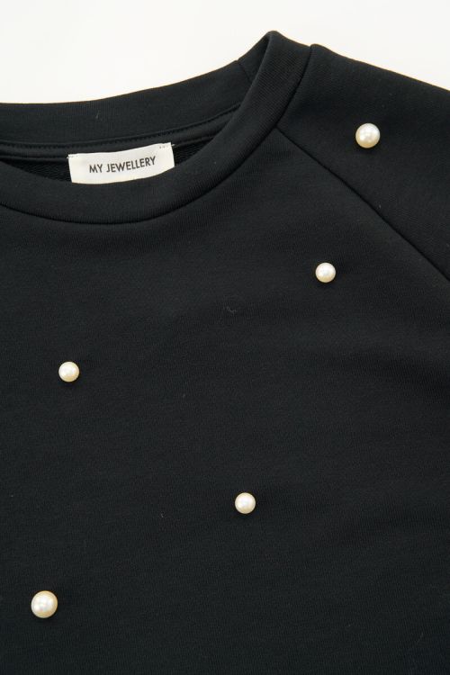 Black short sweater with faux pearls | My Jewellery