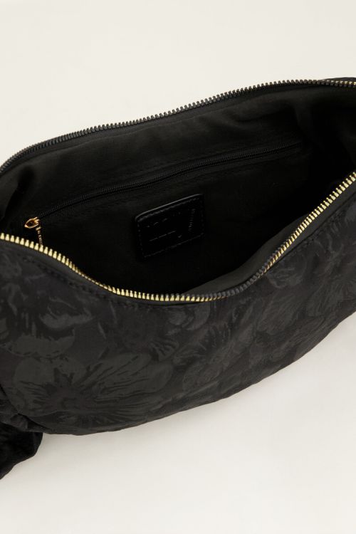 Black cross body bag with jacquard & ruffles | My Jewellery