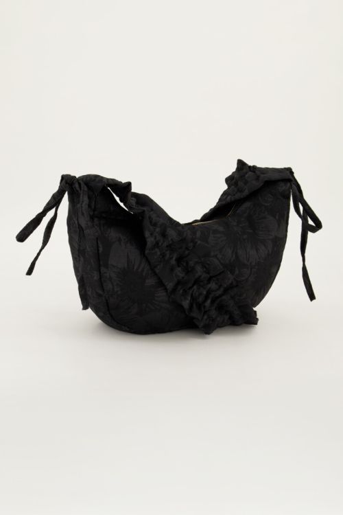 Black cross body bag with jacquard & ruffles | My Jewellery