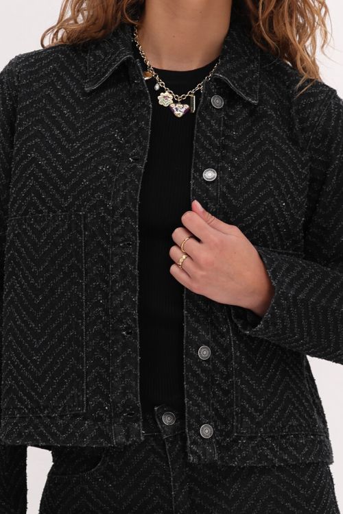 Black denim jacket with jacquard | My Jewellery