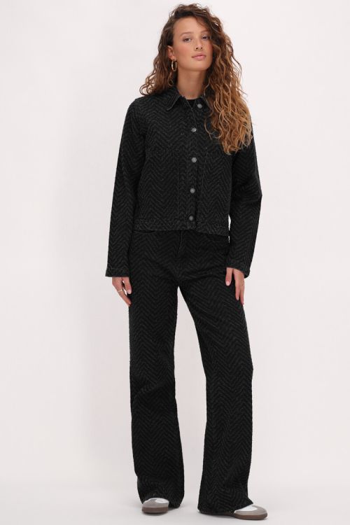 Black denim jacket with jacquard | My Jewellery
