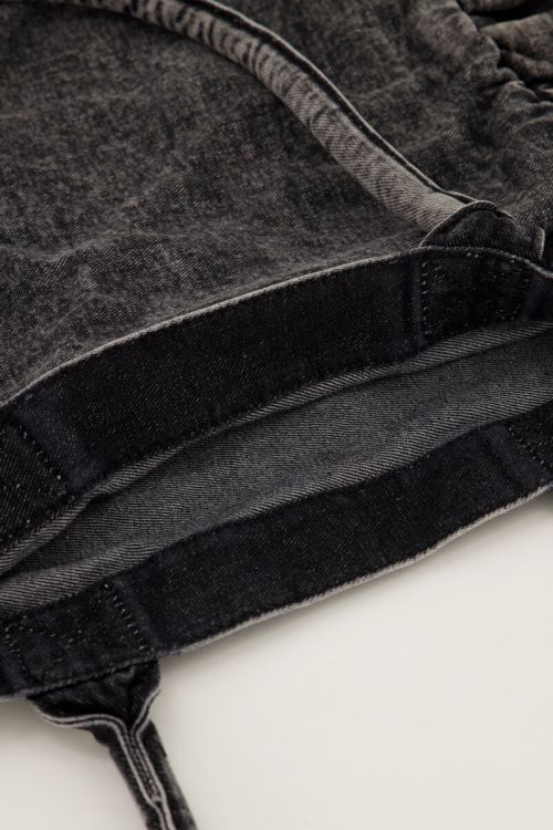 Black denim shopper with ruffles | My jewellery