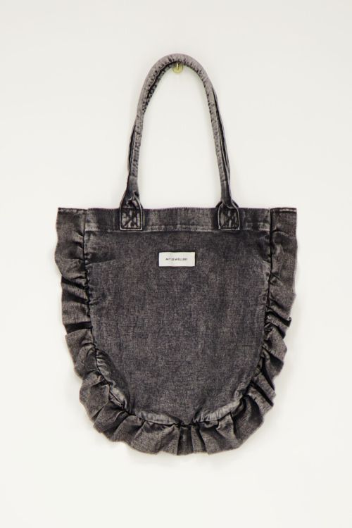 Black denim shopper with ruffles | My jewellery