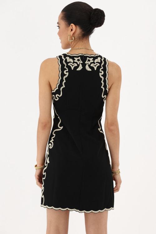 Black dress with white embroidery | My Jewellery