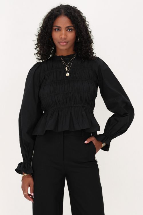 black fitted blouse with puff sleeves | My Jewellery