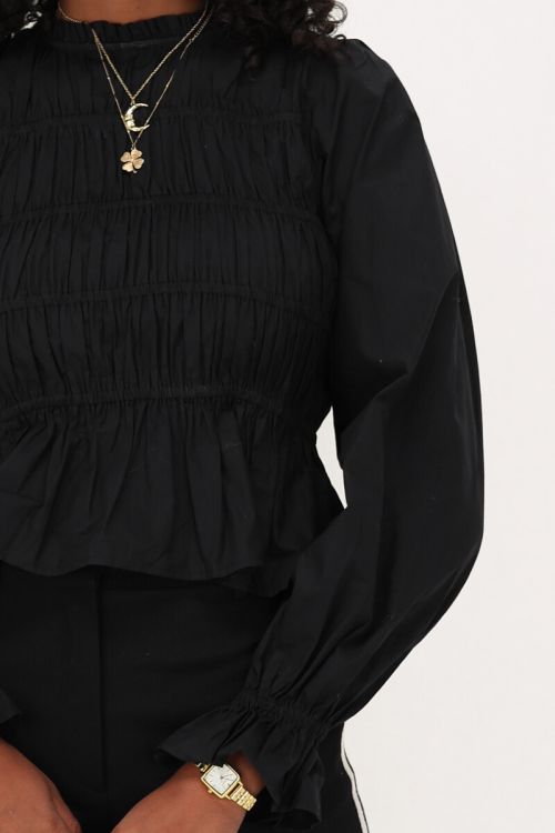 Schwarze taillierte Bluse mit Puffärmeln
