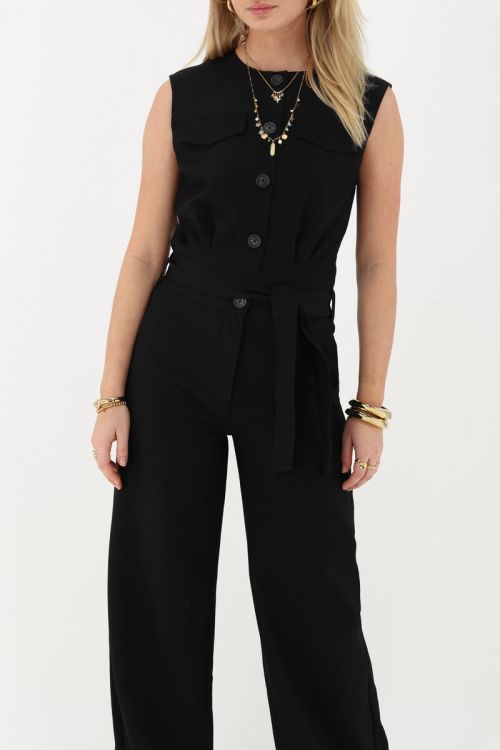 Black gilet jumpsuit with buttons | My Jewellery