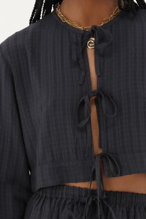 Black jacquard top with bow details | My Jewellery