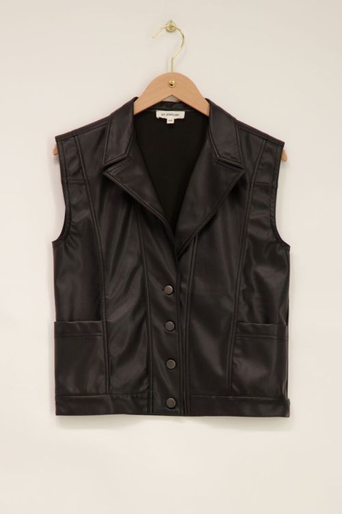 Black leather-look oversized gilet | My Jewellery