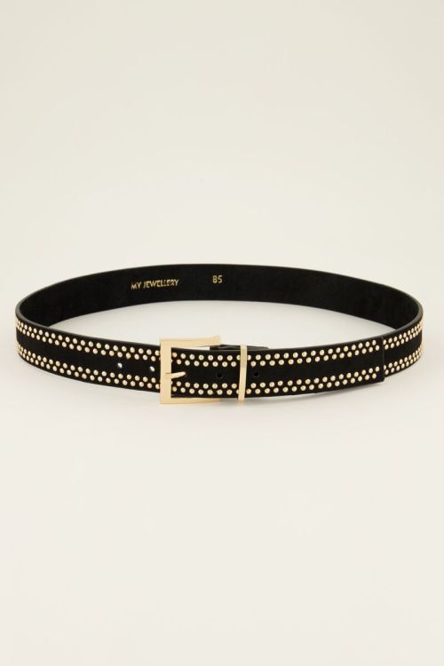 satire Leeds Beg Zwarte leren riem met goudkleurige studs | My Jewellery