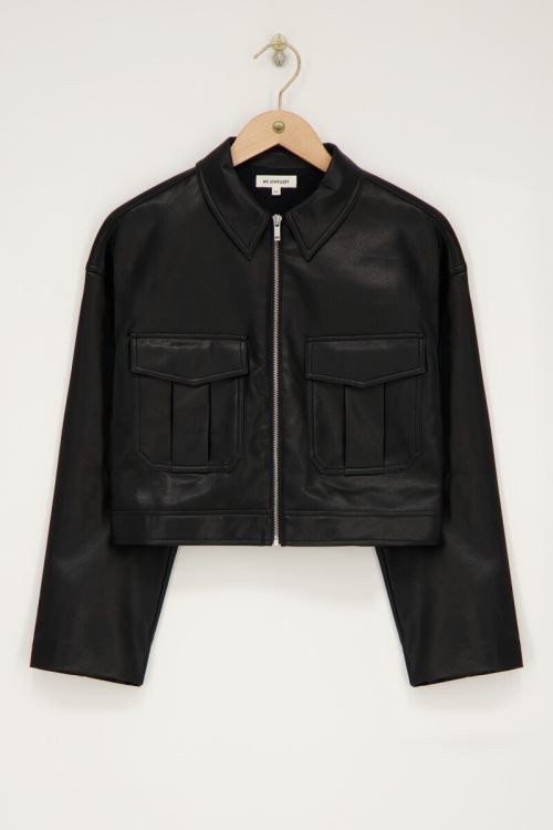 Dark green leather jacket with pockets | My Jewellery