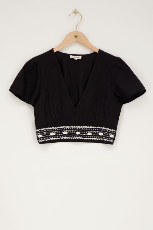 Black linen look top with scallops  | My Jewellery