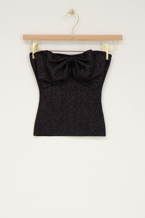 Black lurex bandeau top with bow