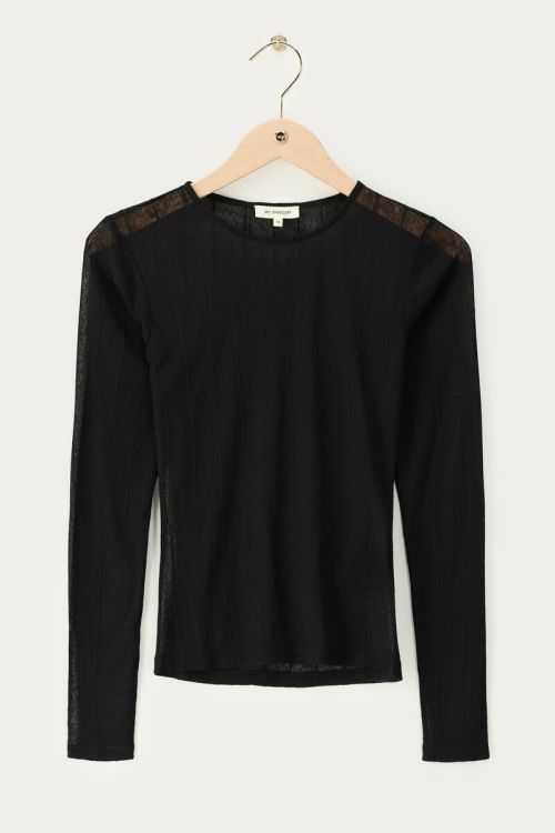 Zwarte mesh top met lange mouwen