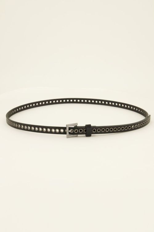 Black narrow belt with silver studs & details | My Jewellery