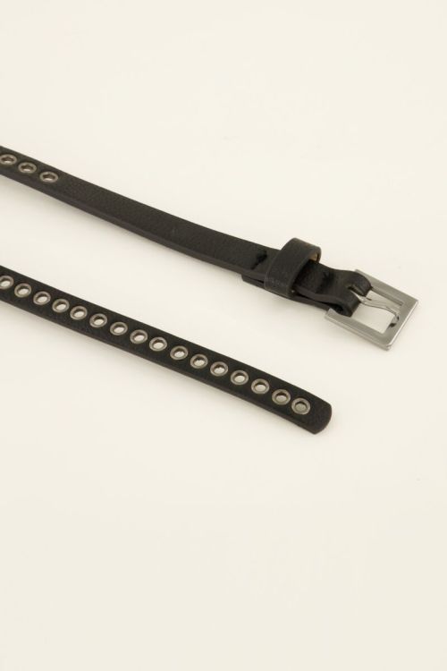 Black narrow belt with silver studs & details | My Jewellery