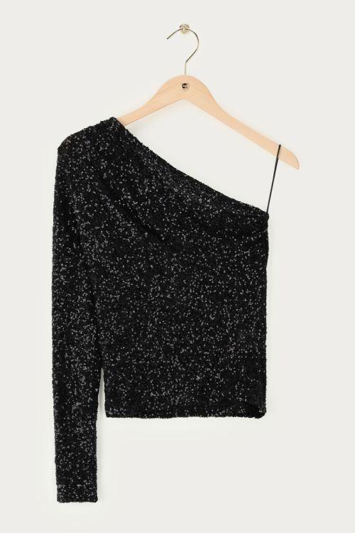 Black one-shoulder top with sequins | My Jewellery