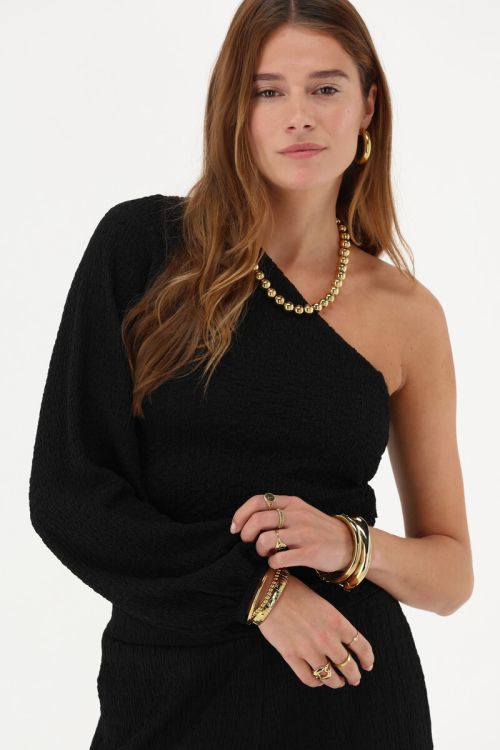 Black one-shoulder crêpe top | My Jewellery