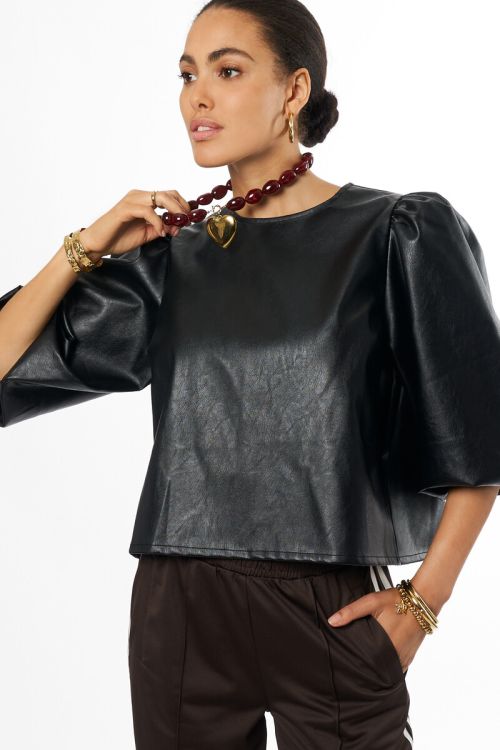 Black PU top with short sleeves | My Jewellery