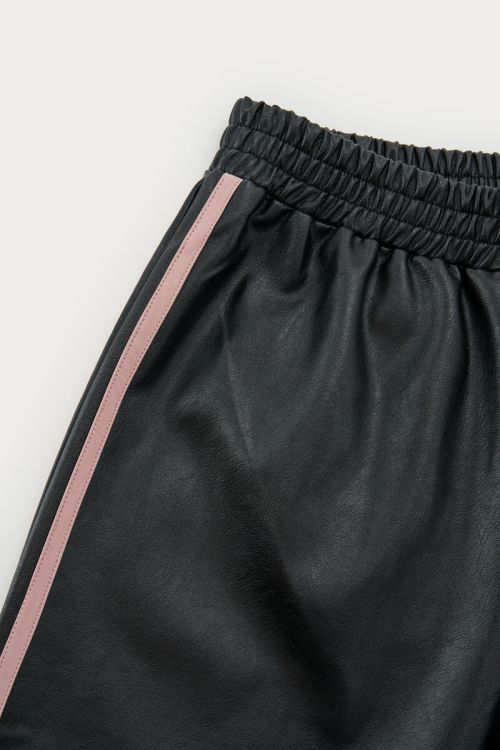 Black PU wide leg trousers with side stripes | My Jewellery